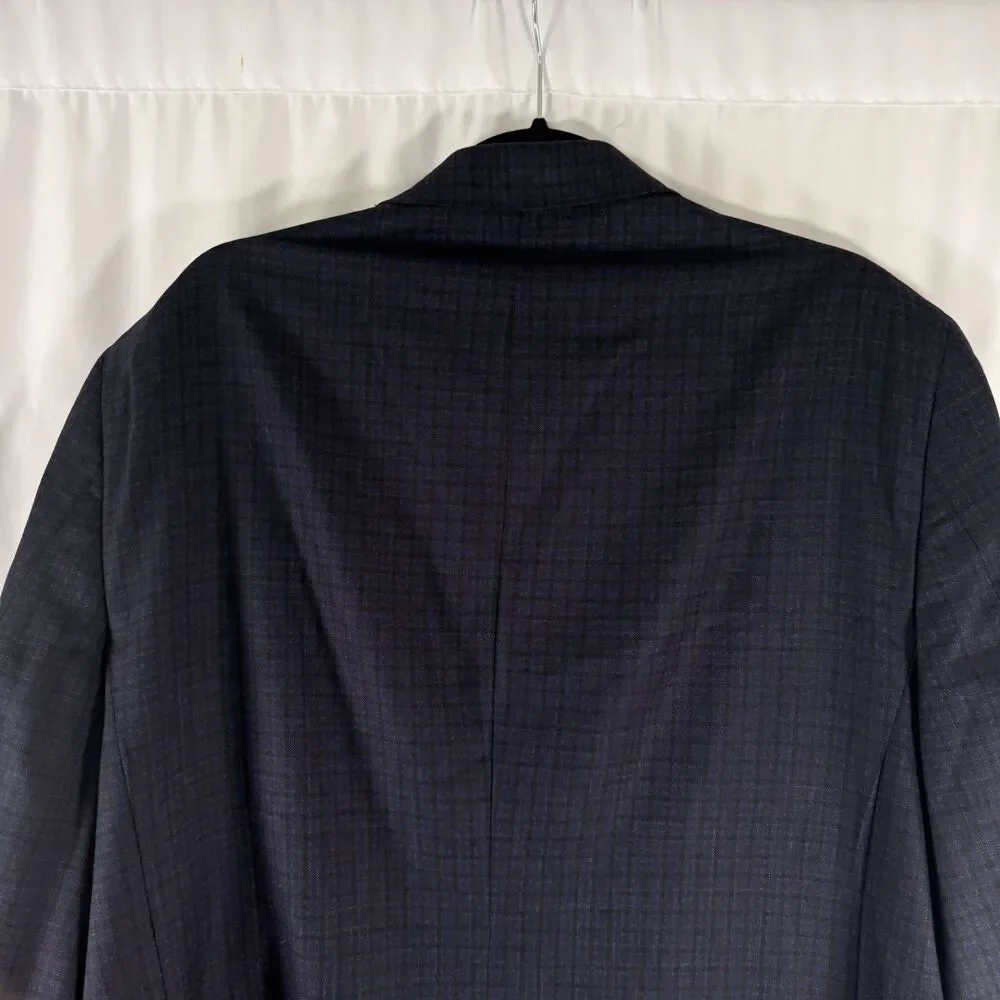 Jos A Bank Silk Wool Blazer Men's 44R Blue Plaid 2 Button Front Tailored Fit